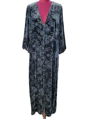 Johnyy Was Natalia Dress Emerald Green Floral Burnout Silk Velvet Midi XLarge